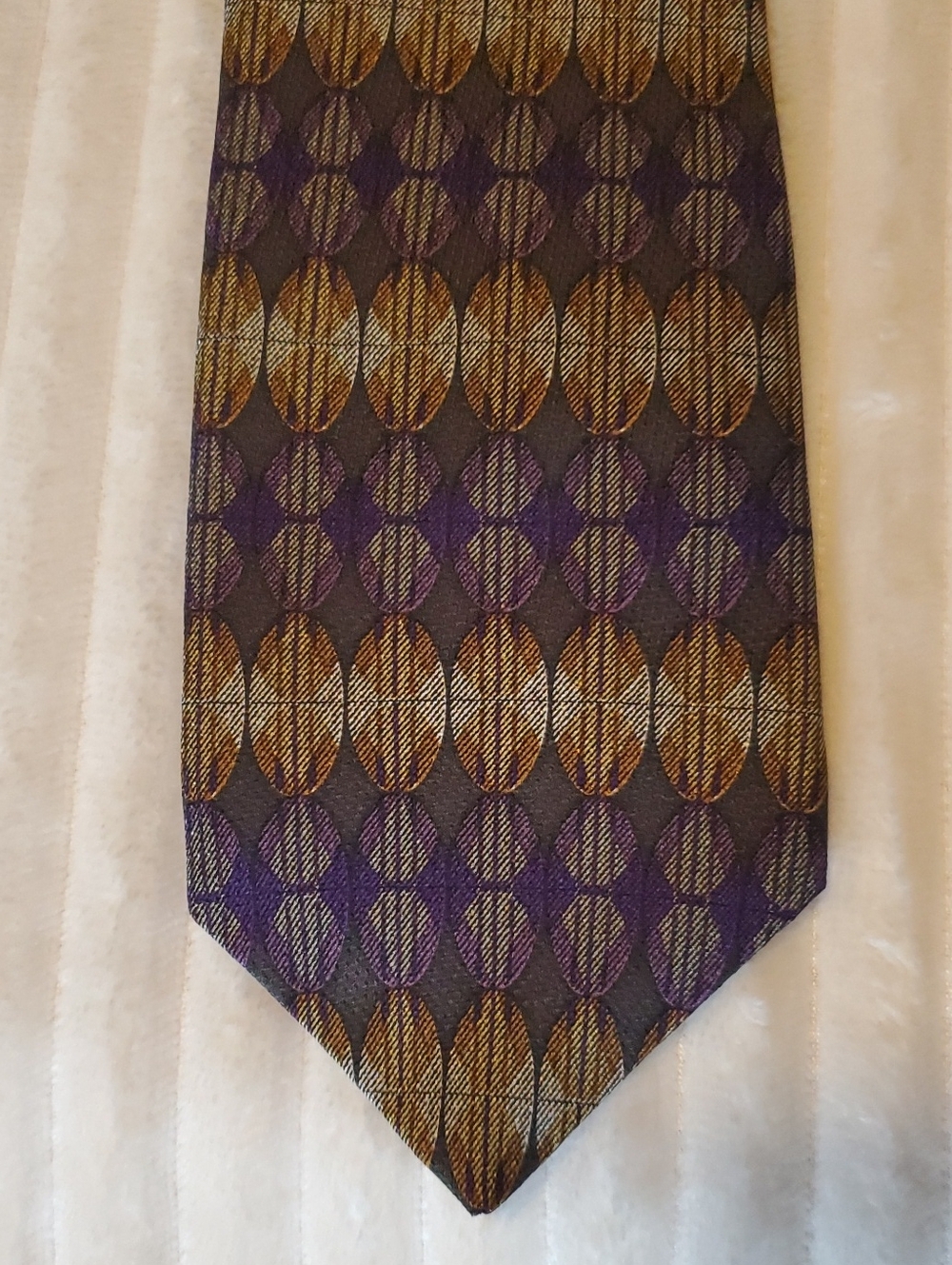 Stanley Blacker Tie, All Silk, Purple Gray Gold, Made In The USA